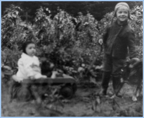 Elmer Wiens, Raymond Wiens, and Blacky - 1945